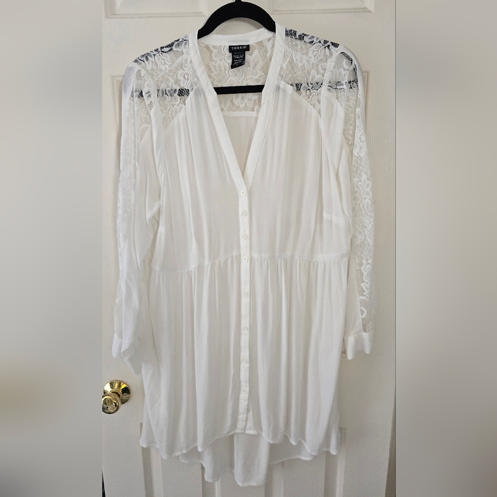 White Lace Button-Up Blouse
